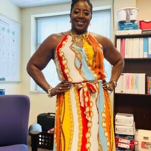 Ashley Stewart Vibrant Chain Print Maxi Dress